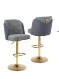 TOM (ZB-7215) GREY LINEN+STRIPED FABRIC/GOLD BAR STOOL
